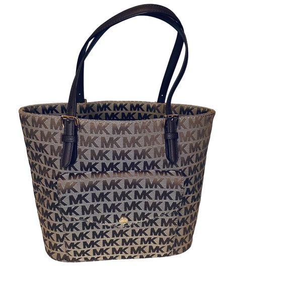 Michael Kors - Jet Set MK Signature Beige Jacquard Tote Bag - Picture 1 of 11
